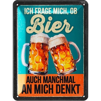 LANOLU Blechschild Denkt Bier an mich Humor Bar Retro - 15x20cm
