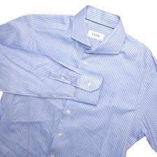 Eton Dress Shirt Mens 16.5 34/35 Blue Stripe Slim Fit Spread Collar Cotton