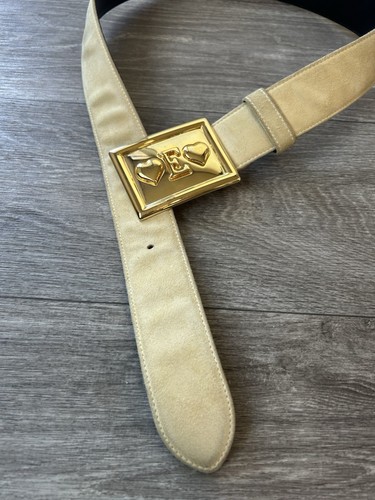 VTG ESCADA Cream Suede Wide Belt With Gold Tone E Logo Buckle Made In Italy - Picture 10 of 17