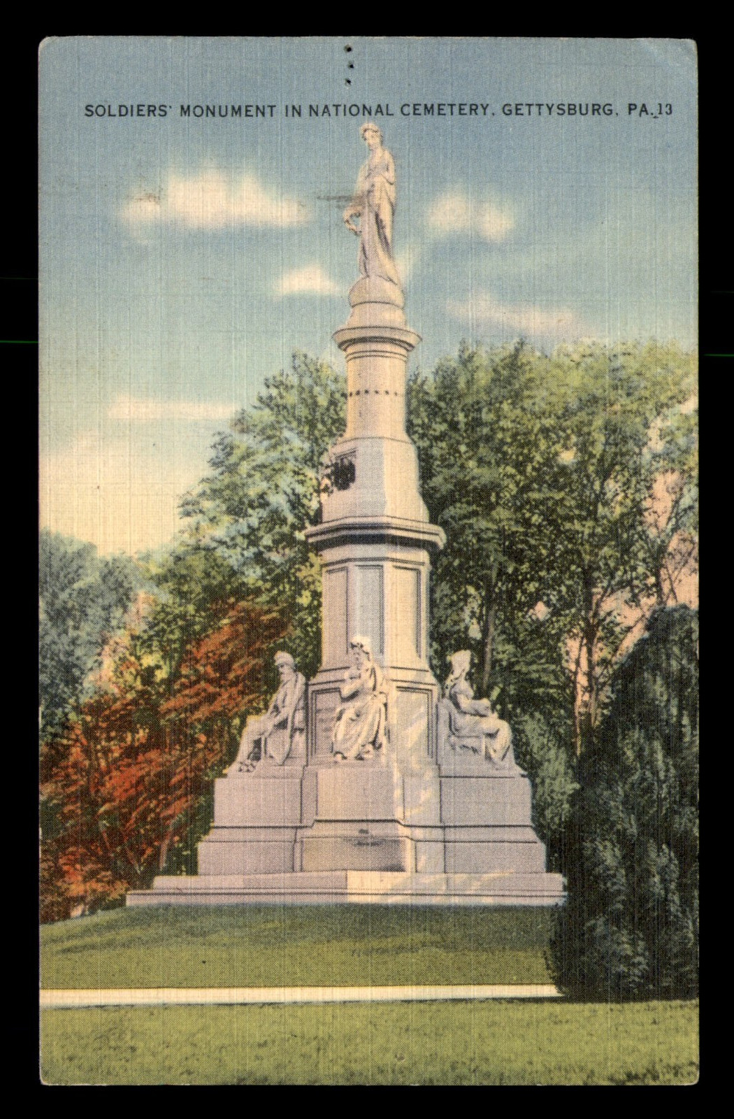 Soldiers Monument In National Cemetery Gettysburg PA Unp Linen Postcard