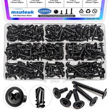 mxuteuk 8 Self Tapping Screws,410 Stainless BK Kit, Black-Truss Head