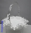 FENTON Vintage Spanish Lace White Silver Crest Ruffled Milk Glass 8.5” Basket