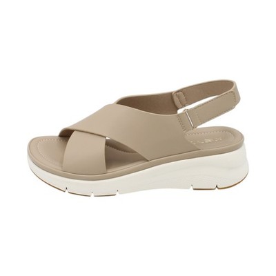 Keys leichte Damen Sandalen mit Keilabsatz Gummi Kreuzbänder K12351 Haselnuss