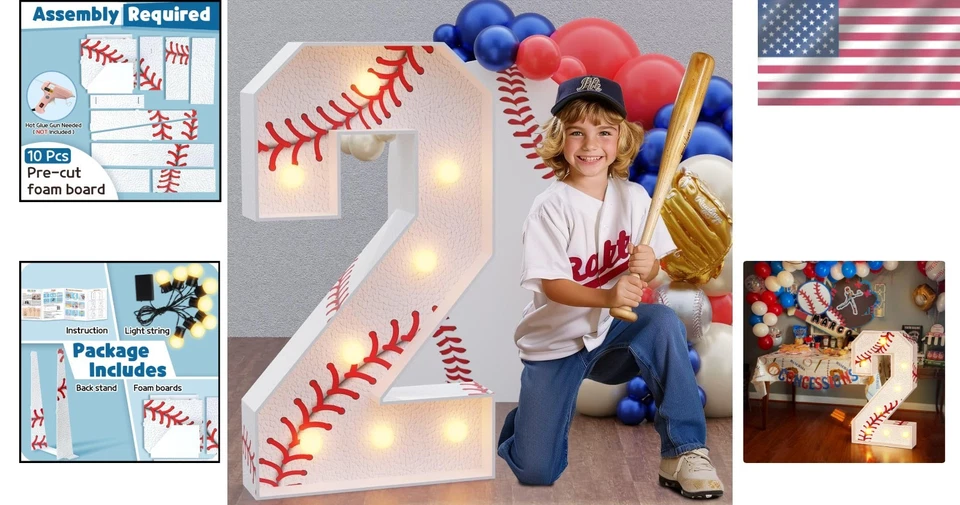 Números de carpa de cumpleaños de béisbol: decoración de fiesta de 3 pies Foto 2 de 4