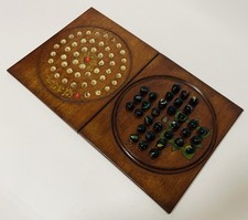 Antique Victorian Mahogany Travelling Folding Games Board Solitaire with Marbles