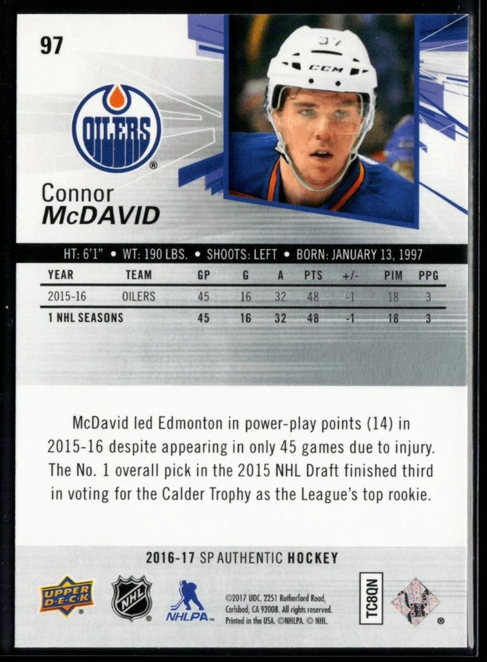 2016-17 SP Authentic #97 Connor McDavid - Image 2 of 2