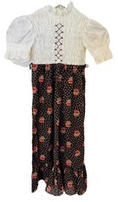 Vintage Polly Flinders Girls Smocked Maxi Dress Size 6 Brown Cottagecore