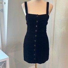 Forever 21 Black Corduroy Button Front Pinafore Dress Chic | Size Small