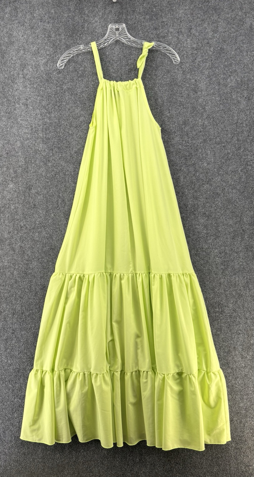 Elisabetta Franchi Celyn b Lime Green Ruffle Tiered Maxi Racerback Dress Size M