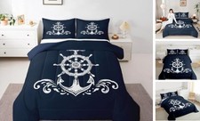Nautical Anchor Bedding Set, Ocean Sailboat Navy Blue Down Twin Multi 87