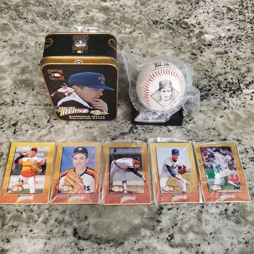 Nolan Ryan Cooperstown Collection Metal Cards Set Of 5 + Replica Signed Baseball