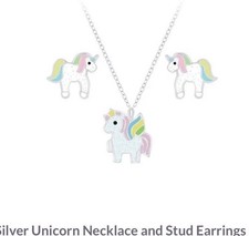 925 Sterling Silver Unicorn Necklace Earrings Set Hypoallergenic Gift