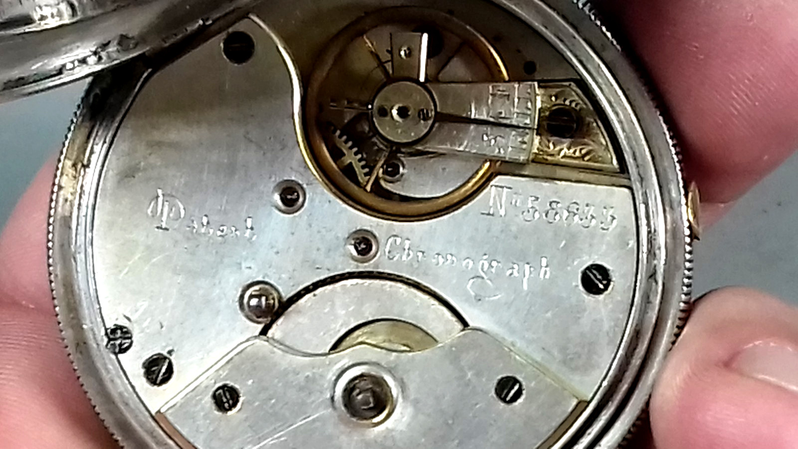 SOLID SILVER PATENT CHRONOGRAPH POCKET WATCH MENS… - image 5