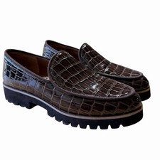 Donald Pliner Hope Eclipse Burgundy 7.5 M Croc Embossed Patent Chunky Loafers