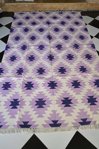 Rugmoda Purple, White and Black Geometric Panja Loom Cotton Rug – 5x8 ft - Picture 3 of 7