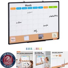 Multi-Functional 36"x24" Dry Erase Calendar and Cork Board - Wall Mount Included