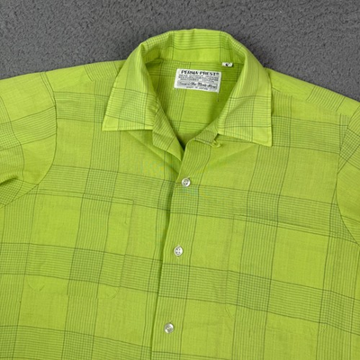 #ad VINTAGE Sears Shirt Mens S Green Perma Prest Loop Collar Camp Japan 70s Duralon $34.99