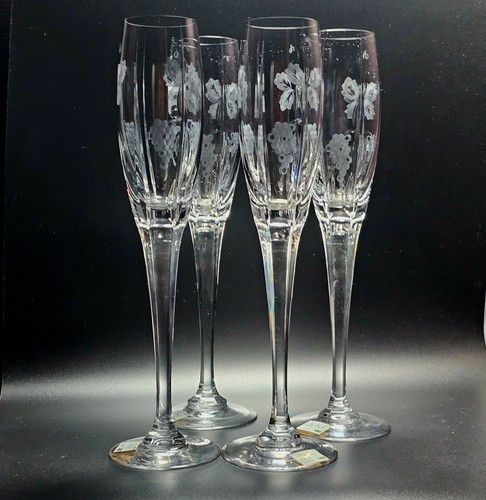 4 Flauti Champagne Mikasa Bacco 10,7" cristallo fine uva taglio vite vetro elegante - Foto 9 di 10