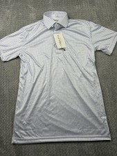 Collars and Co Polo Mens Small White Blue Check Dress Collar Short sleeve NWT