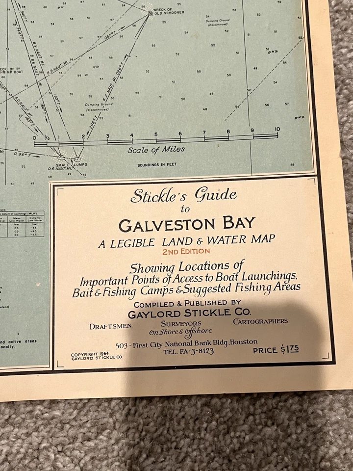 1964 Legible Land & Water Map Galveston Bay Texas Fishing, Camping, & Boat Areas - Image 2 of 4
