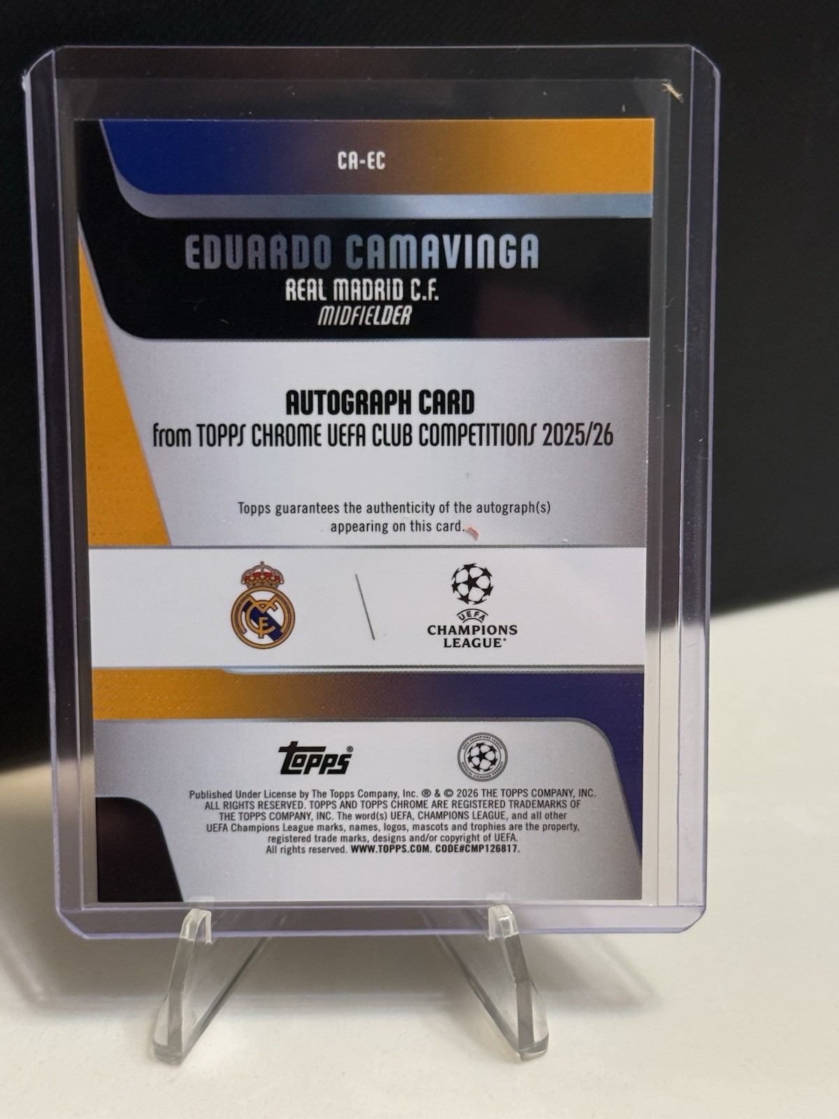 Topps Chrome UEFA CC 2025-26 Eduardo Camavinga Auto CA-EC Real Madrid /199 view 2