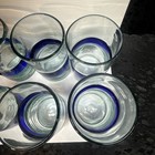 6 Handblown Mexican Cobalt Blue Stripe Old Fashion Glasses Tumblers No Damage  — photo 10