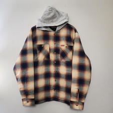 Wrangler Plaid Shirt Jacket Mens Large Quilted Lined Hooded Shacket Workwear