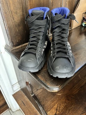 Burberry Lace-Up Rubber Ankle Rain Boots Check Panels Lug Sole EU 44