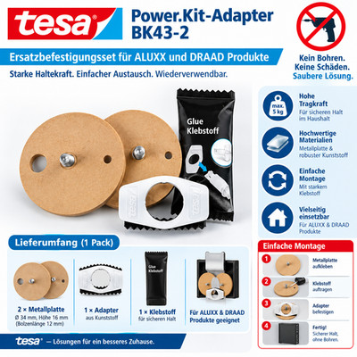 tesa Power.Kit Adapter BK43-2 Aluxx Draad Klebeaufhängung Bad 2 Stück Set
