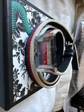 Gucci Crystal Face Stainless Steel Wrap Wrist Nylon Rectangular Watch Swiss Made