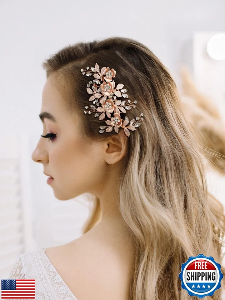 SWEETV Metal Hair Comb, Rhinestone Bridal Hair Clip - Handmade Wedding Hair A - Image 4 of 4