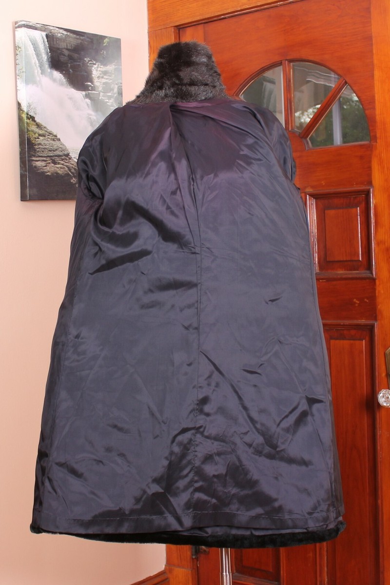 Vintage Black Double Breasted Sheared Beaver & Mink Faux Fur Coat Made in USA M View 5