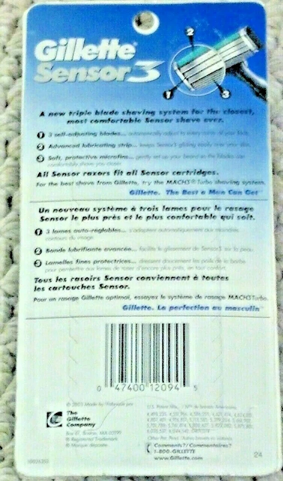 2003 Gillette Sensor3 lâmina cabo de metal 2 cartuchos ajuste sensor 3 barbeador Excel  - Imagem 2 de 2