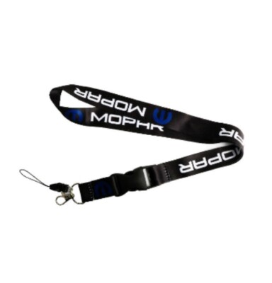 Mopar Logo Lanyard - Black White Patterned Keychain With Detachable Steel Clip
