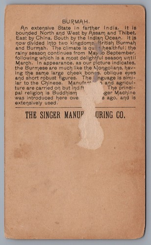 1800s Singer Sewing Machine Victorian Trade Card Burmah Collector Card 9794 - Picture 2 of 2