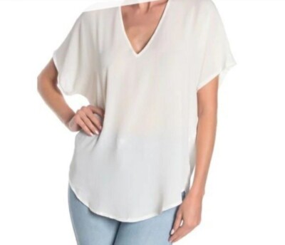 Lush Creme Ivory V-Neck Chiffon Loose Fitting Blouse Size S Top Shirt Summer