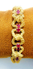 18K Solid Yellow Gold Vintage, Link Style Bracelet Set With 6 Carats Of Rubies
