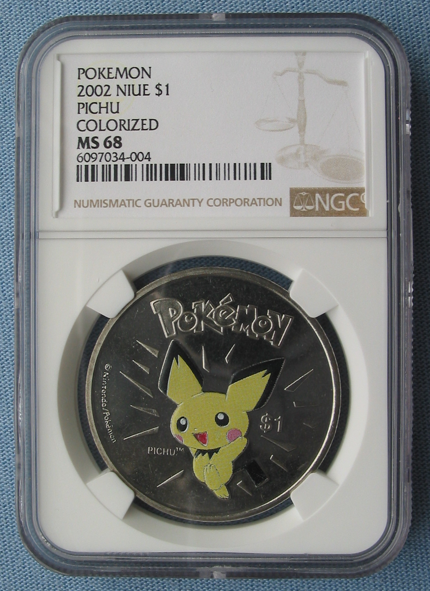 2002 Niue Pokemon Pichu $1 Coin Colorized - NGC MS 68 (Nintendo
