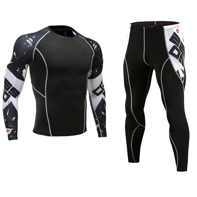 NEW Men's Workout Set Compression Shirt&Pants Quick Dry Sports Base Layer Suits