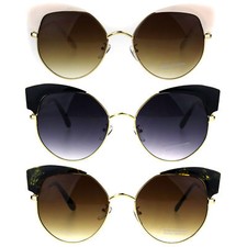 Womens Horned Oversize Metal Rim Cat Eye Diva Sunglasses
