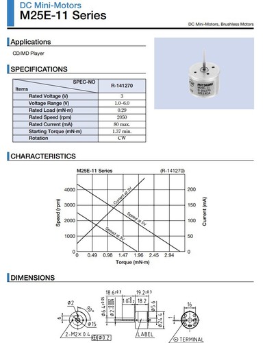 M25E-1-6L MITSUMI MOTOR 2-7V DC Motor 2200RPM CCW Direction (1 pcs) - Afbeelding 3 van 3