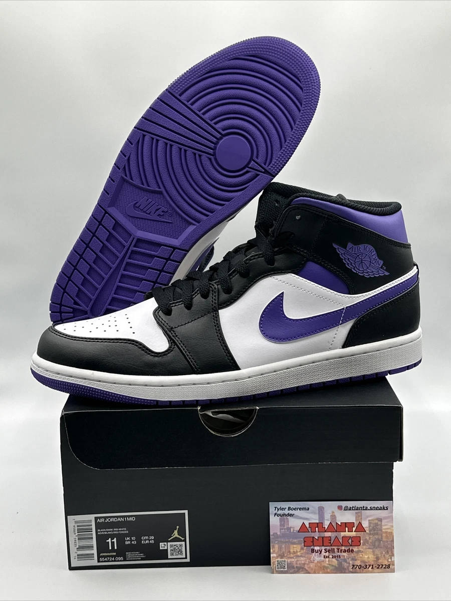 New Nike Air Jordan 1 Mid Court Purple Black White Men's Size 11 554724-095