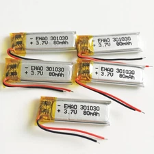5 PCS 80mAh 3.7v Li-Po Rechargeable Battery 301030 For Mp3 GPS Bluetooth Headset