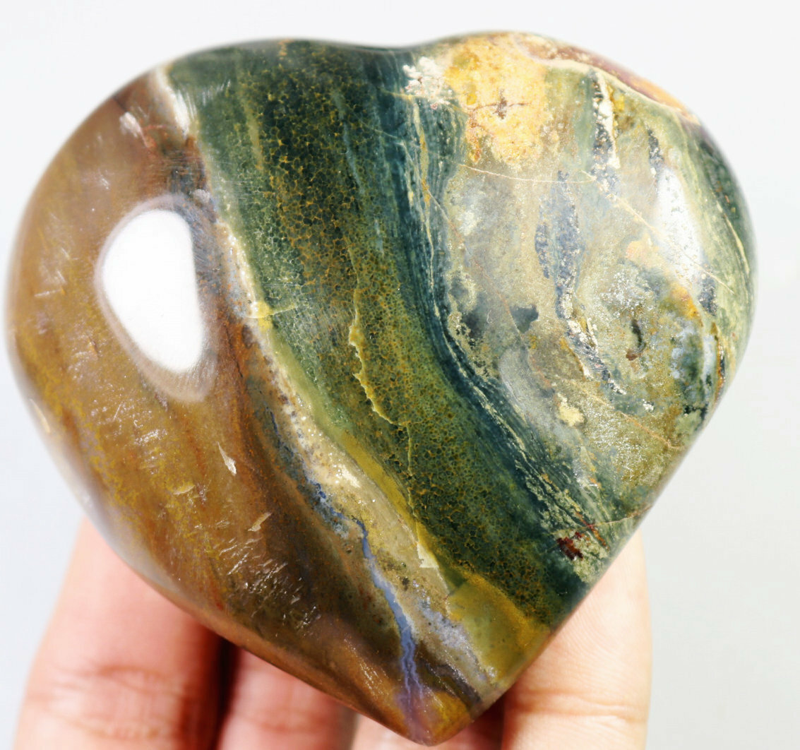199g Natural Ocean Jasper Agate Quartz Crystal Palm Stone Heart Mineral Specimen