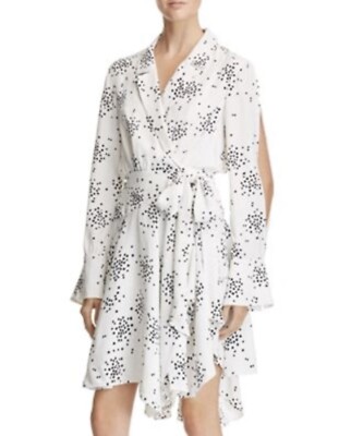 C/MEO Collective Black White Cold Shoulder Wrap Dress Caught Up Confetti Print
