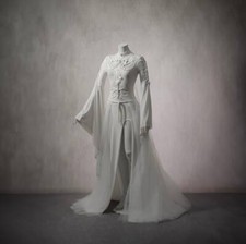 Gothic Lace Puff Long Sleeves Long Train Wedding Dresses Fantasy Side Slit