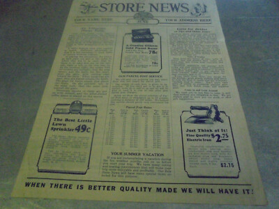 Vintage June 1928 Our Own Hardware Store News Mail Flyer