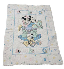 Vintage Dundee Disney Mickey Mouse Minnie Pluto Baby Blanket ABCs Rocking Horse
