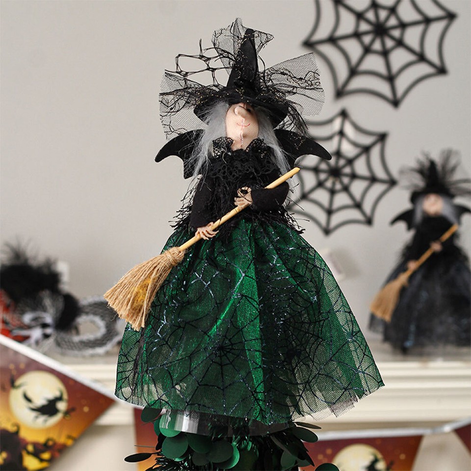 Scary Witch Doll with Broom Halloween Props Halloween Witch Props for