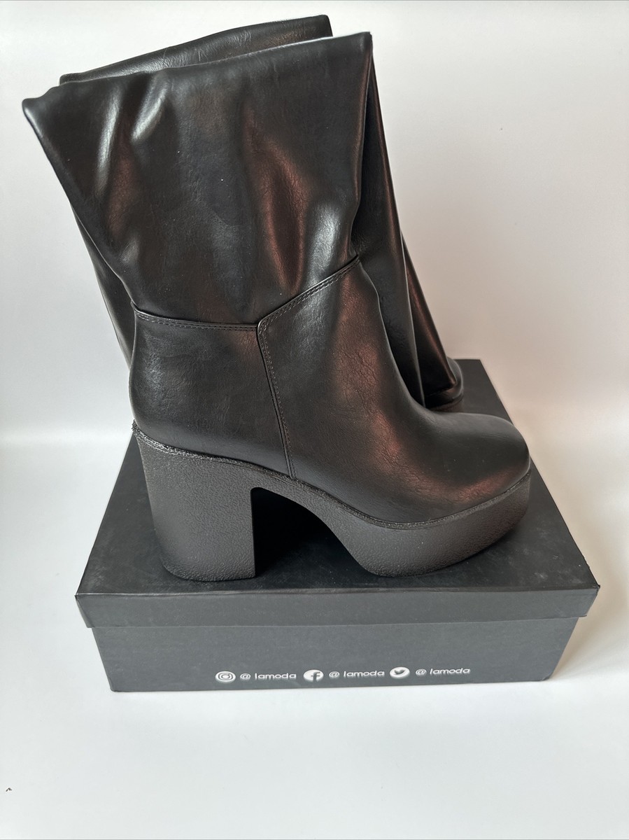 Wide Fit Lamoda Slick Nicks Knee High Platform Boots Womens Lamoda